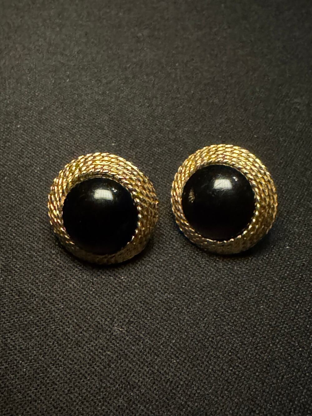 Vintage Napier Black Enamel Gold Tone Screw Back Earrings